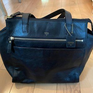 Gorgeous Black Fossil Leather Satchel Bag